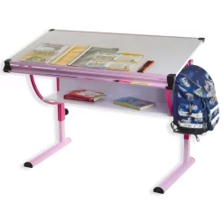 Kinderschreibtisch CARINA Weiß/rosa, Neigbar Und Höhenverstellbar
