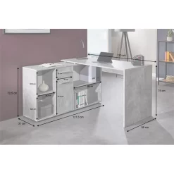 Eckschreibtisch CARMEN Mit Regalteil, Betonoptik -Berühmt Möbel 14705 A10