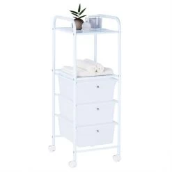 Rollcontainer GINA, 3 Schubladen Und 2 Böden In Weiß/transparent