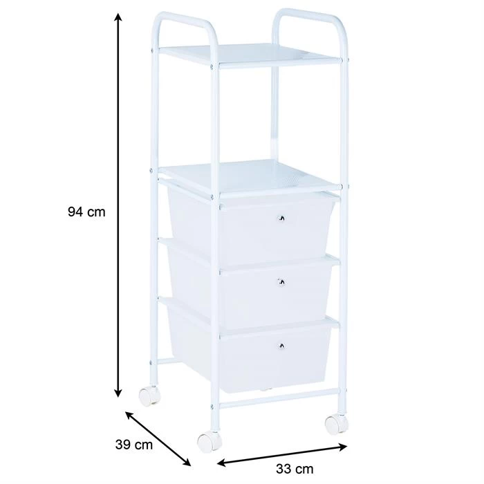 Rollcontainer GINA, 3 Schubladen Und 2 Böden In Weiß/transparent 6 Rollcontainer GINA, 3 Schubladen Und 2 Böden In Weiß/transparent – Bild 6