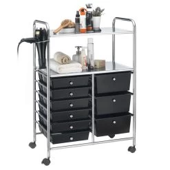 Badezimmerwagen MARITA Friseurwagen Mit 9 Schubladen, Schwarz