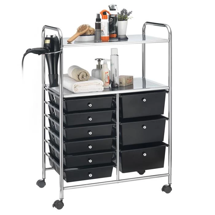 Badezimmerwagen MARITA Friseurwagen Mit 9 Schubladen, Schwarz 1 Badezimmerwagen MARITA Friseurwagen Mit 9 Schubladen, Schwarz