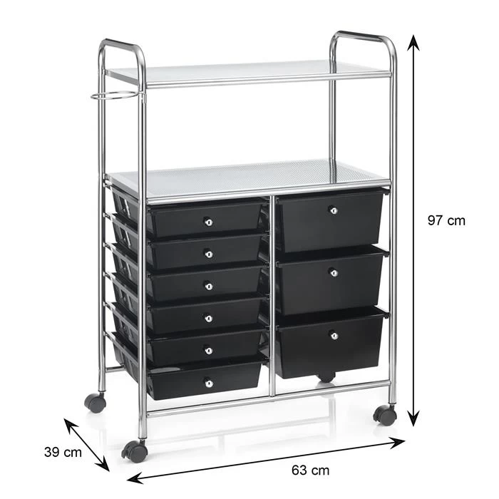 Badezimmerwagen MARITA Friseurwagen Mit 9 Schubladen, Schwarz 5 Badezimmerwagen MARITA Friseurwagen Mit 9 Schubladen, Schwarz – Bild 5