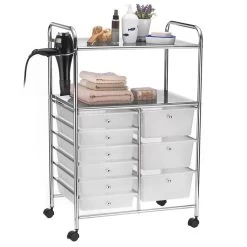 Badezimmerwagen MARITA Friseurwagen Mit 9 Schubladen, Weiß