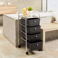 Rollcontainer GINA Mit 4 Schubladen In Chrom/schwarz -Berühmt Möbel 16067 A0 3N