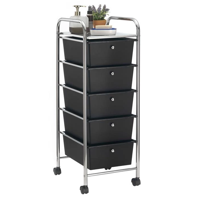 Rollcontainer GINA Mit 5 Schubladen In Chrom/schwarz 1 Rollcontainer GINA Mit 5 Schubladen In Chrom/schwarz