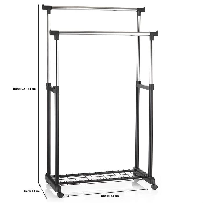 Garderobenwagen GROSSO, Höhenverstellbar Schwarz 2 Garderobenwagen GROSSO, Höhenverstellbar Schwarz – Bild 2