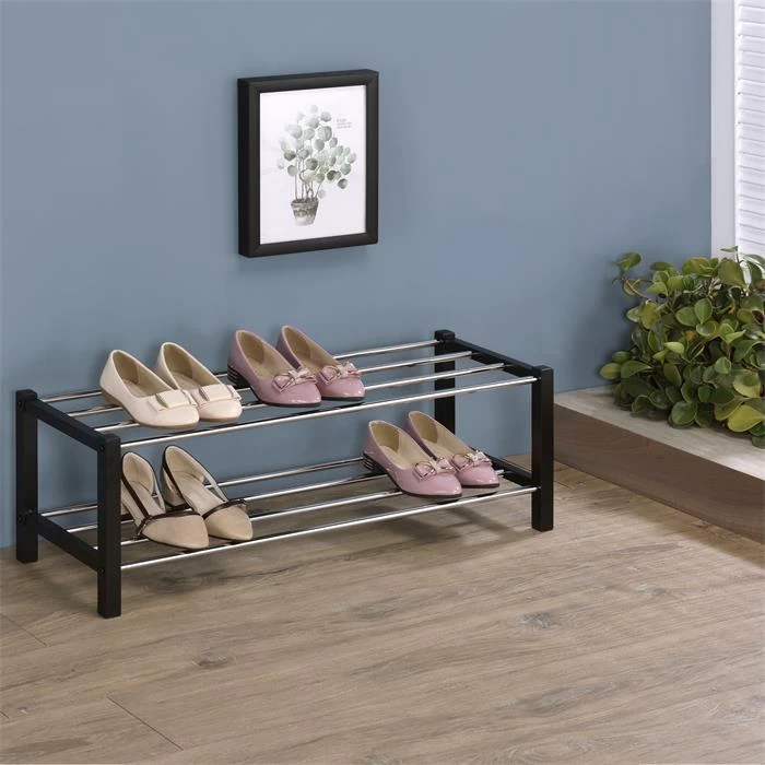 Schuhregal DUBLIN Mit 2 Böden, Schwarz 2 Schuhregal DUBLIN Mit 2 Böden, Schwarz – Bild 2