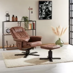 Relaxsessel CHARLY Mit Hocker Und Stoffbezug In Vintage Braun/schwarz -Berühmt Möbel 31093 AC2