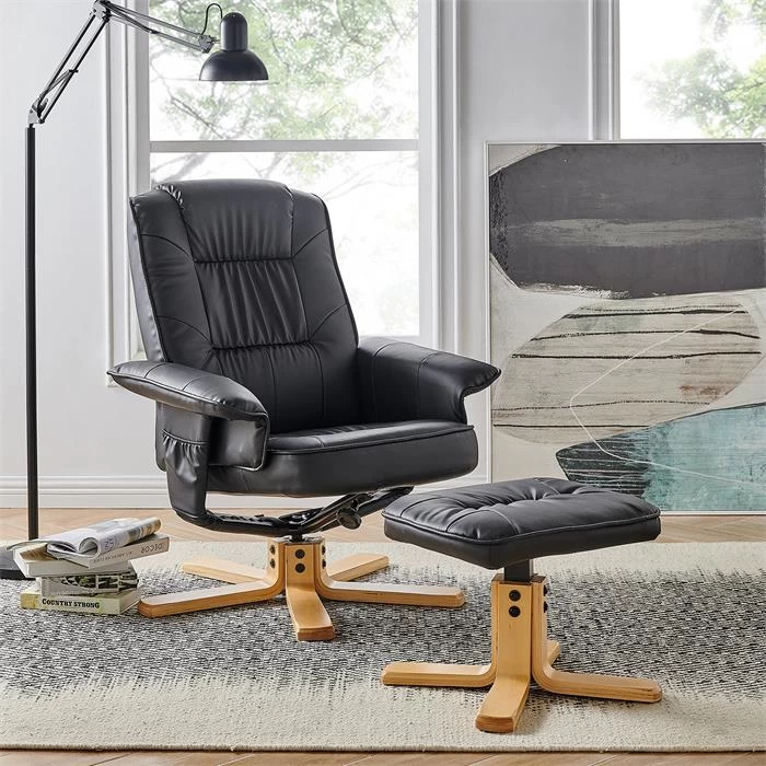 Relaxsessel CHARLY Mit Hocker Und Kunstleder In Schwarz 2 Relaxsessel CHARLY Mit Hocker Und Kunstleder In Schwarz – Bild 2