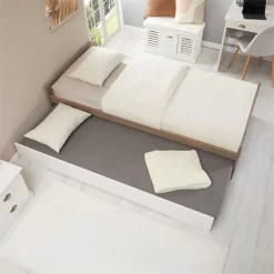 Ausziehbett LORENA 90x190 Cm, Kiefer In Taupe/weiß -Berühmt Möbel 5087 AC3