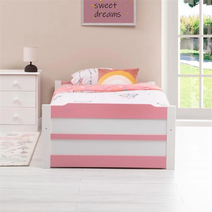 Ausziehbett LORENA 90x190 Cm, Kiefer In Weiß/rosa 5 Ausziehbett LORENA 90x190 Cm, Kiefer In Weiß/rosa – Bild 5