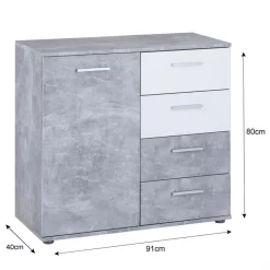 Kommode CHICAGO Betonoptik/weiß, 4 Schubladen, 1 Tür -Berühmt Möbel 51162 8