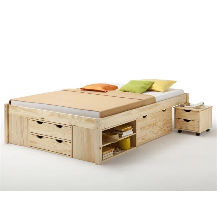 Bett Mit Stauraum SABRINA 140x200 Cm, Kiefer Massiv In Natur 2 Bett Mit Stauraum SABRINA 140x200 Cm, Kiefer Massiv In Natur – Bild 2