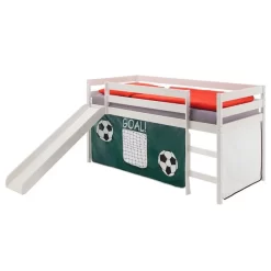 Hochbett Mit Rutsche BENNY Weiß, Vorhang Fußball