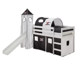 Hochbett Mit Rutsche BENNY Weiß, Vorhang, Turm U. Tunnel Pirat