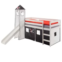 Hochbett Mit Rutsche BENNYweiß, Vorhang U. Turm Pirat