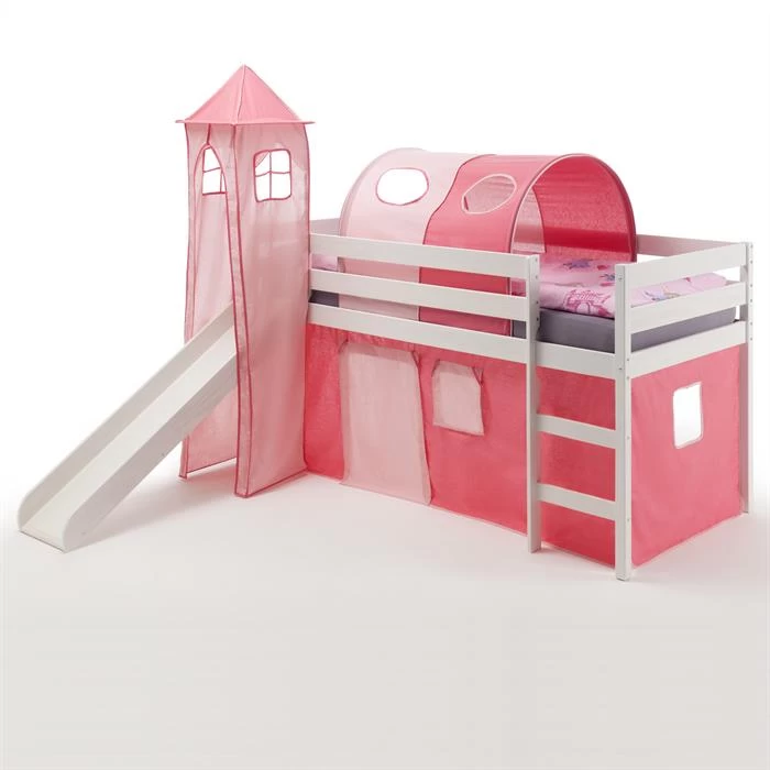 Hochbett Mit Rutsche BENNY, Vorhang Pink/rosa 2 Hochbett Mit Rutsche BENNY, Vorhang Pink/rosa – Bild 2