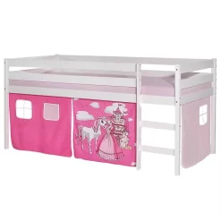 Hochbett ERIK Weiß Mit Vorhang PRINZESSIN, Pink/rosa