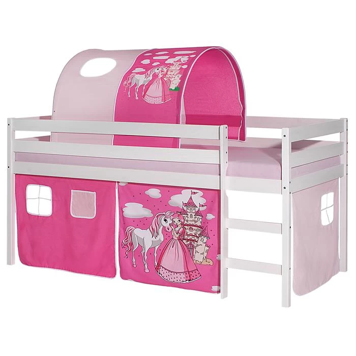 Hochbett ERIK Weiß Mit Vorhang 1 Tunnel PRINZESSIN, Pink/rosa 1 Hochbett ERIK Weiß Mit Vorhang 1 Tunnel PRINZESSIN, Pink/rosa