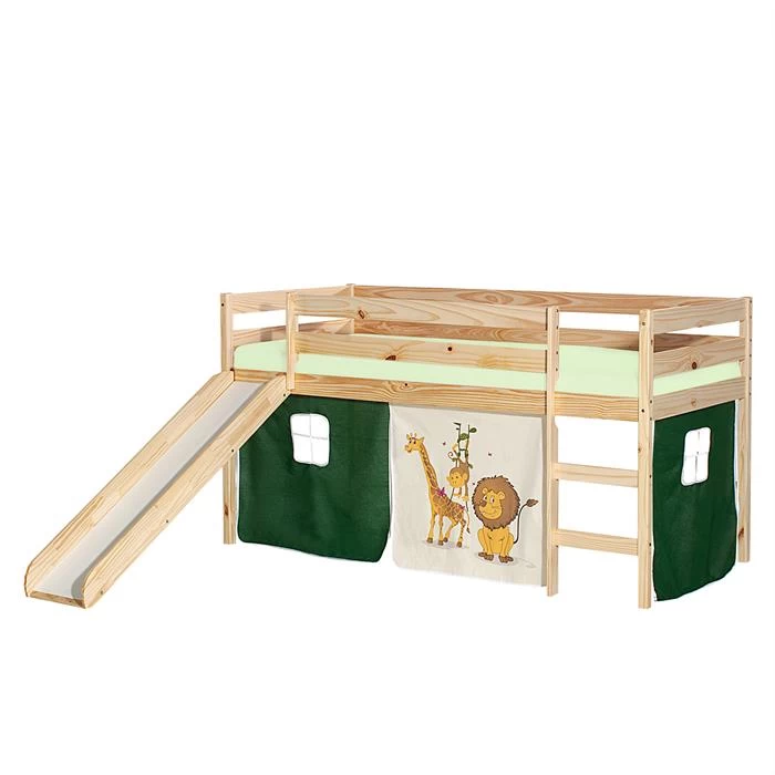 Hochbett Mit Rutsche BENNY Natur, Vorhang DSCHUNGEL 1 Hochbett Mit Rutsche BENNY Natur, Vorhang DSCHUNGEL