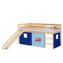 Hochbett Mit Rutsche BENNY Natur, Vorhang Auto