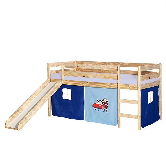 Hochbett Mit Rutsche BENNY Natur, Vorhang Auto 1 Hochbett Mit Rutsche BENNY Natur, Vorhang Auto