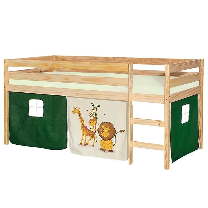 Hochbett ERIK Natur Mit Vorhang DSCHUNGEL 1 Hochbett ERIK Natur Mit Vorhang DSCHUNGEL