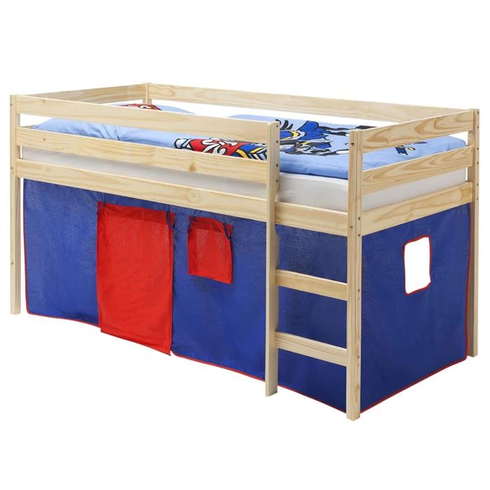 Hochbett ERIK Vorhang Blau/rot In Natur 2 Hochbett ERIK Vorhang Blau/rot In Natur – Bild 2