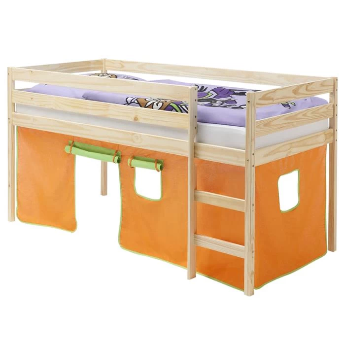 Hochbett ERIK Vorhang Orange/grün In Natur 1 Hochbett ERIK Vorhang Orange/grün In Natur