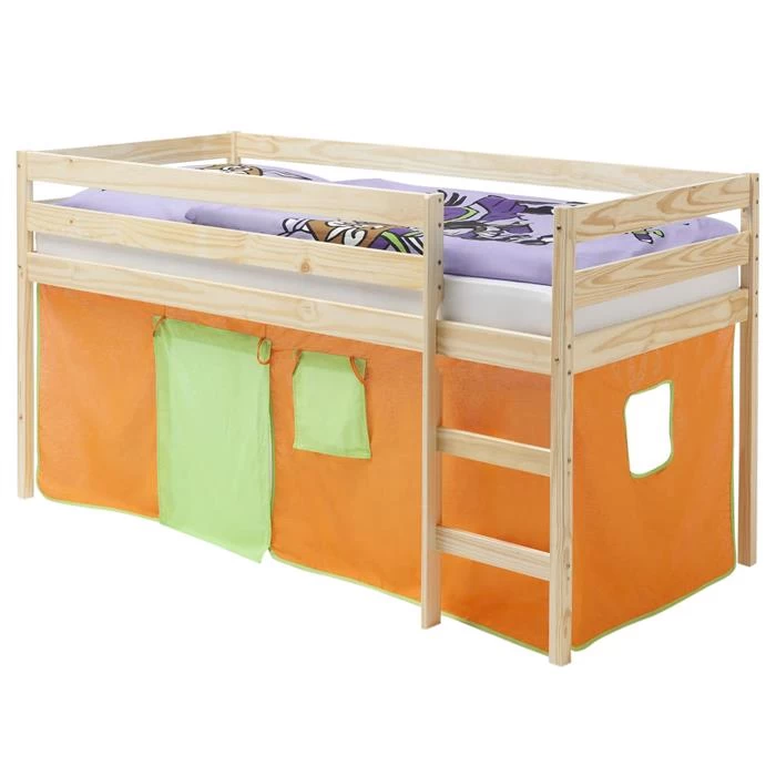 Hochbett ERIK Vorhang Orange/grün In Natur 2 Hochbett ERIK Vorhang Orange/grün In Natur – Bild 2