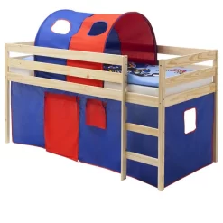 Hochbett ERIK Vorhang + Tunnel Blau/rot