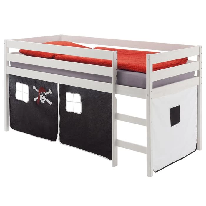 Hochbett ERIK In Weiß Mit Vorhang Pirat 1 Hochbett ERIK In Weiß Mit Vorhang Pirat