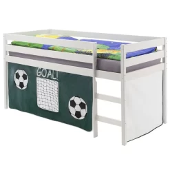 Hochbett ERIK In Weiß Mit Vorhang Fussball