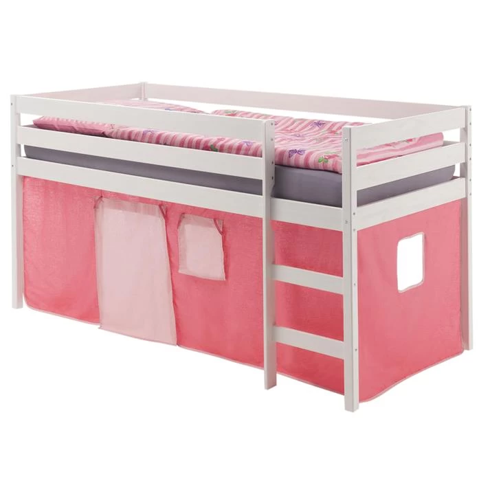 Hochbett ERIK In Weiß Mit Vorhang Pink/rosa 1 Hochbett ERIK In Weiß Mit Vorhang Pink/rosa