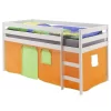 Hochbett ERIK In Weiß Mit Vorhang Orange/grün