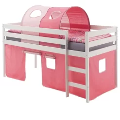 Hochbett ERIK Vorhang & Tunnel Pink/rosa