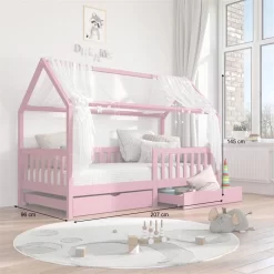 Hausbett NUNA In 90 X 200 Cm Aus Massiver Kiefer, Rosa -Berühmt Möbel 71303 AC2 N