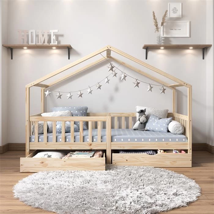 Hausbett ELEA In 90 X 200 Cm Aus Massiver Kiefer Mit Schubladen In Natur 2 Hausbett ELEA In 90 X 200 Cm Aus Massiver Kiefer Mit Schubladen In Natur – Bild 2