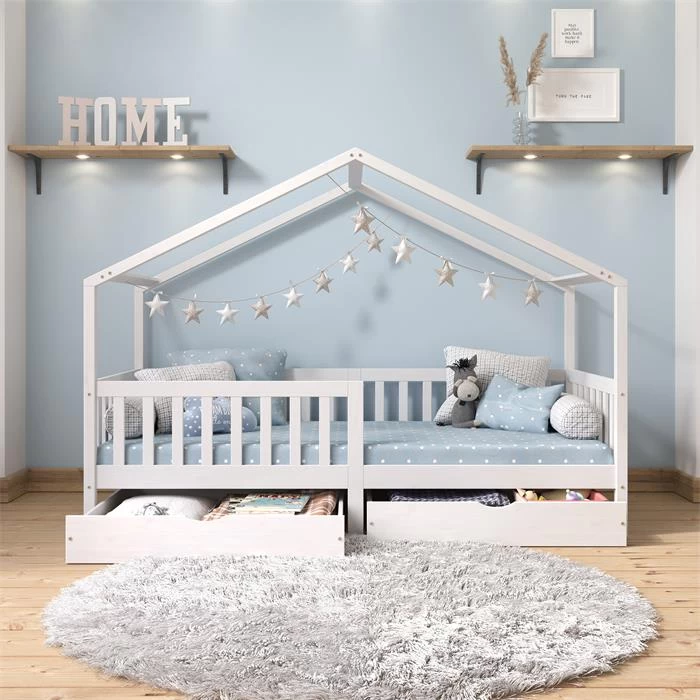 Hausbett ELEA In 90 X 200 Cm Aus Massiver Kiefer Mit Schubladen In Weiß 2 Hausbett ELEA In 90 X 200 Cm Aus Massiver Kiefer Mit Schubladen In Weiß – Bild 2