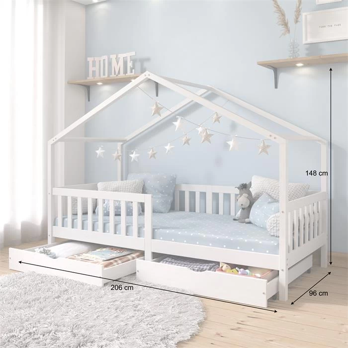 Hausbett ELEA In 90 X 200 Cm Aus Massiver Kiefer Mit Schubladen In Weiß 3 Hausbett ELEA In 90 X 200 Cm Aus Massiver Kiefer Mit Schubladen In Weiß – Bild 3