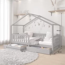 Hausbett ELEA In 90 X 200 Cm Aus Massiver Kiefer Mit Schubladen In Grau -Berühmt Möbel 71332 AC2