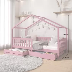 Hausbett ELEA In 90 X 200 Cm Aus Massiver Kiefer Mit Schubladen In Rosa -Berühmt Möbel 71333 AC2