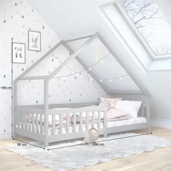 Hausbett CORA In 90 X 200 Cm Aus Massiver Kiefer Mit Rausfallschutz In Grau -Berühmt Möbel 71352 AC2