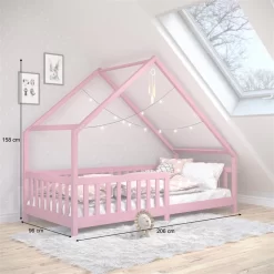 Hausbett CORA In 90 X 200 Cm Aus Massiver Kiefer Mit Rausfallschutz In Rosa -Berühmt Möbel 71353 AC2