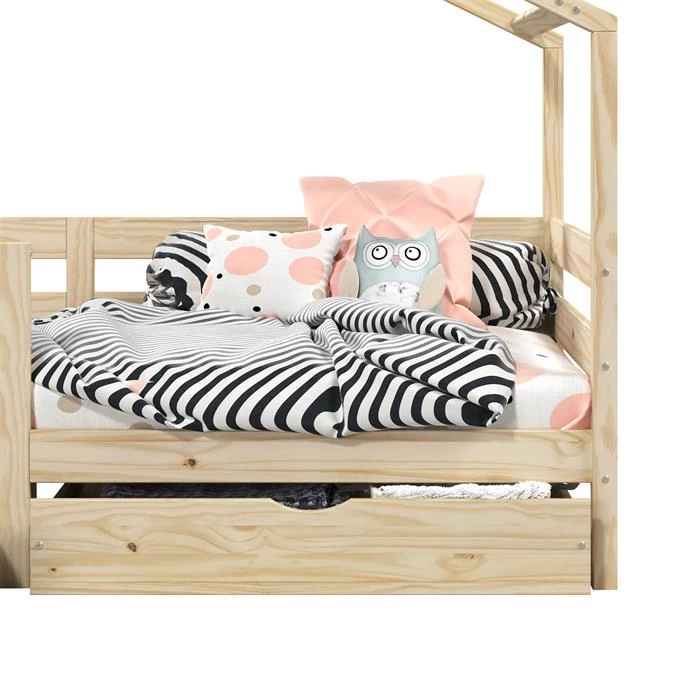 Hausbett ENA 90 X 200 Cm Mit Rausfallschutz Und Zwei Schubladen In Natur 6 Hausbett ENA 90 X 200 Cm Mit Rausfallschutz Und Zwei Schubladen In Natur – Bild 6