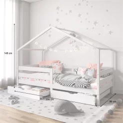 Hausbett ENA 90 X 200 Cm Mit Rausfallschutz Und Zwei Schubladen In Weiß -Berühmt Möbel 71381 AC2