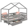 Hausbett ENA 90 X 200 Cm Mit Rausfallschutz Und Zwei Schubladen In Grau
