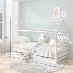 Hausbett CLIA In 90 X 200 Cm Aus Massiver Kiefer Mit 2 Schubladen In Weiß 8 Hausbett CLIA In 90 X 200 Cm Aus Massiver Kiefer Mit 2 Schubladen In Weiß -Berühmt Möbel 71391 AC2