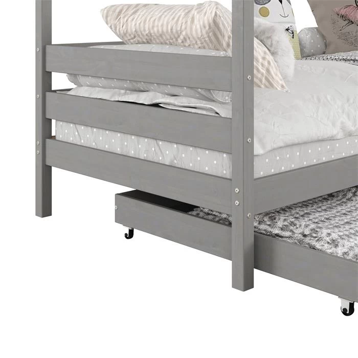 Hausbett CLIA In 90 X 200 Cm Aus Massiver Kiefer Mit 2 Schubladen In Grau 5 Hausbett CLIA In 90 X 200 Cm Aus Massiver Kiefer Mit 2 Schubladen In Grau – Bild 5